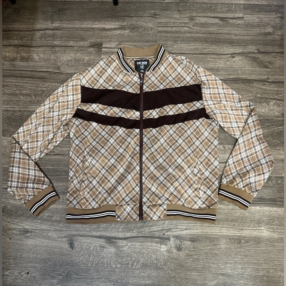 Stacy Adams Brown Plaid Bomber Jacket - Picture 2 of 6